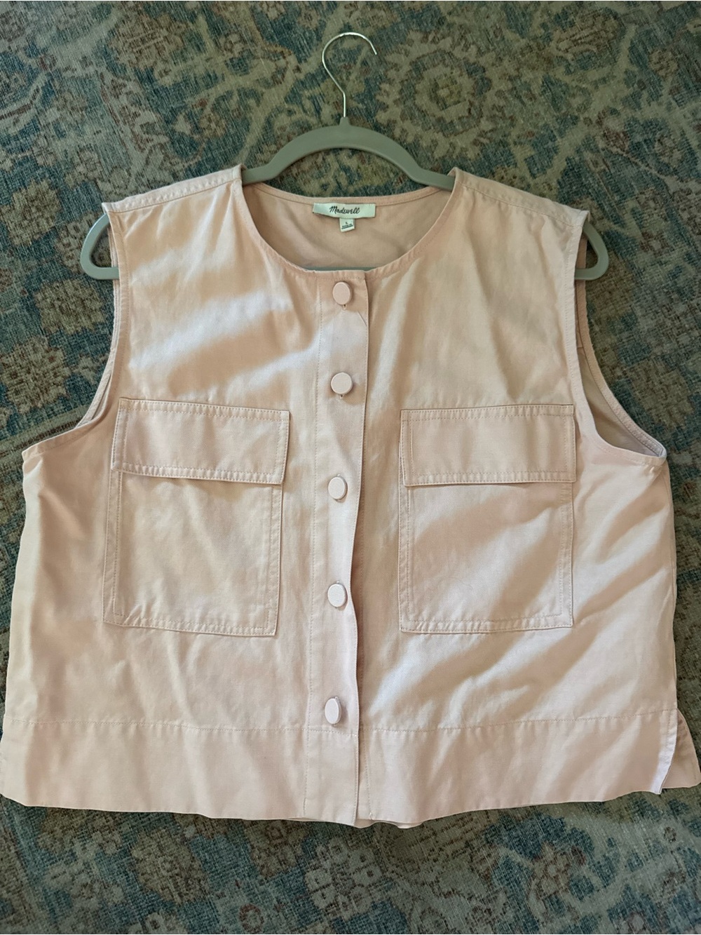 Madewell Blush Pink Sleeveless Button-Front Crop Utility Vest